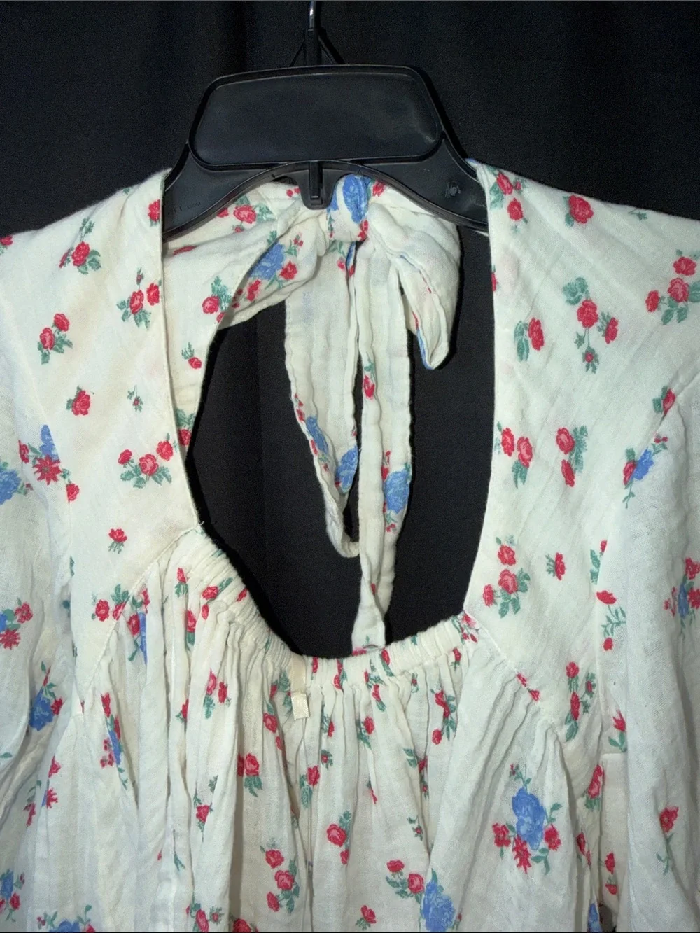 Free People White Floral Tie-Back Peasant Top